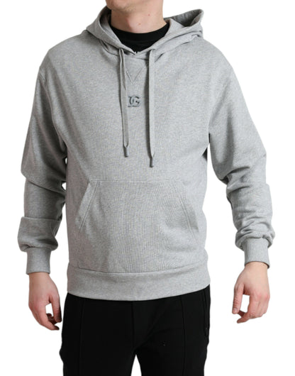 Dolce & Gabbana Gray Cotton Logo Hooded Sweatshirt Sweater