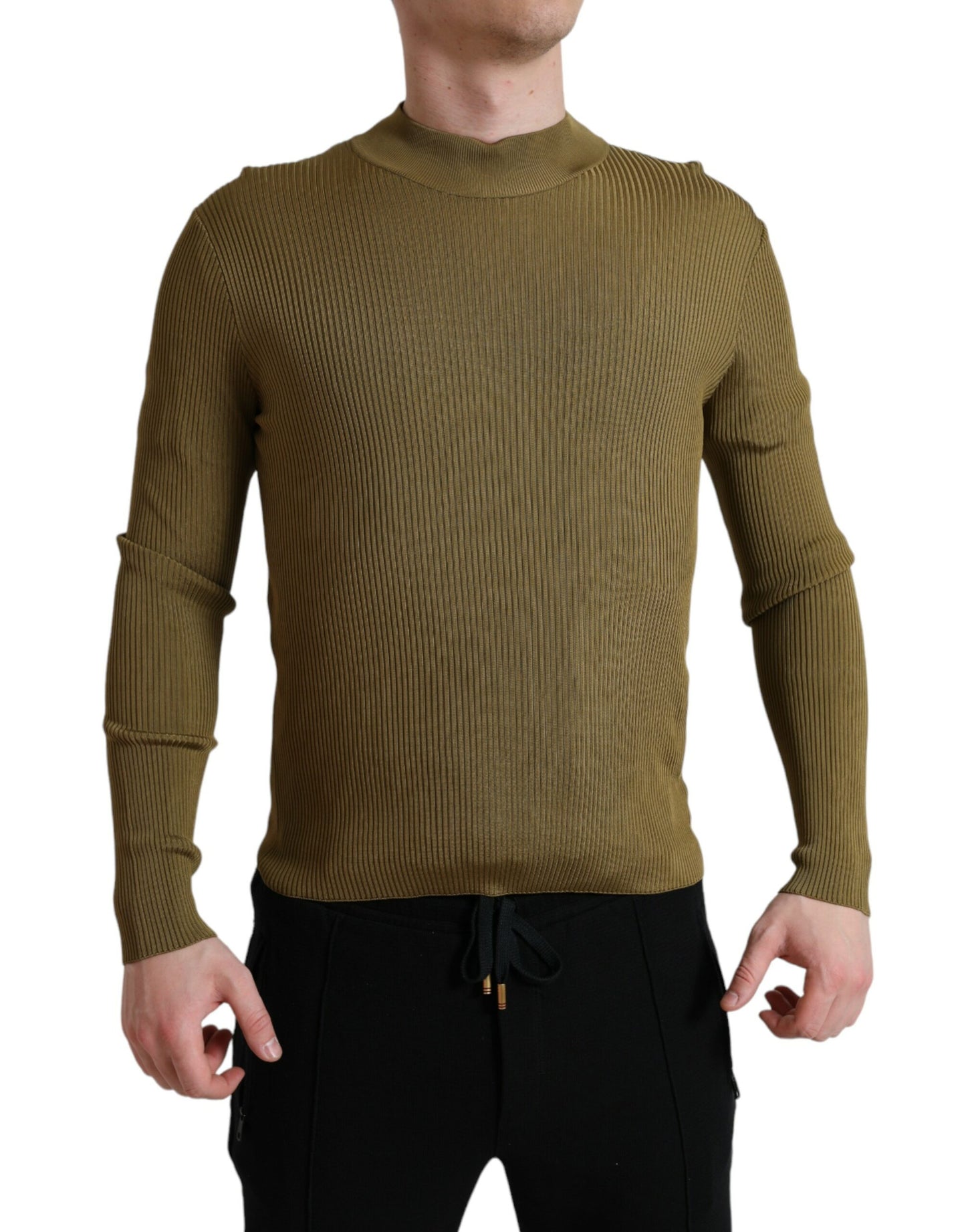 Dolce & Gabbana Army Green Viscose Crewneck Pullover Sweater