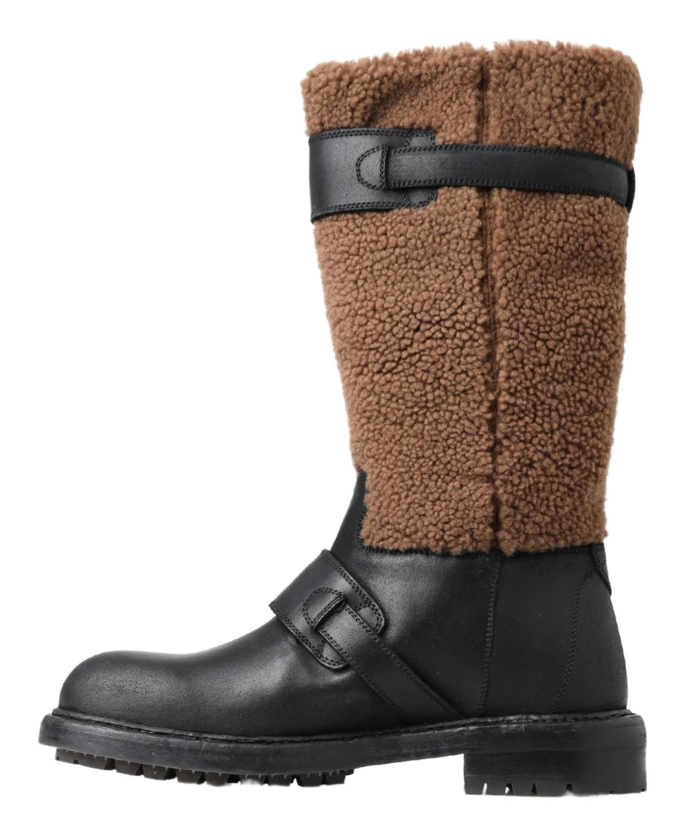 Dolce & Gabbana Black Leather Brown Shearling Boots