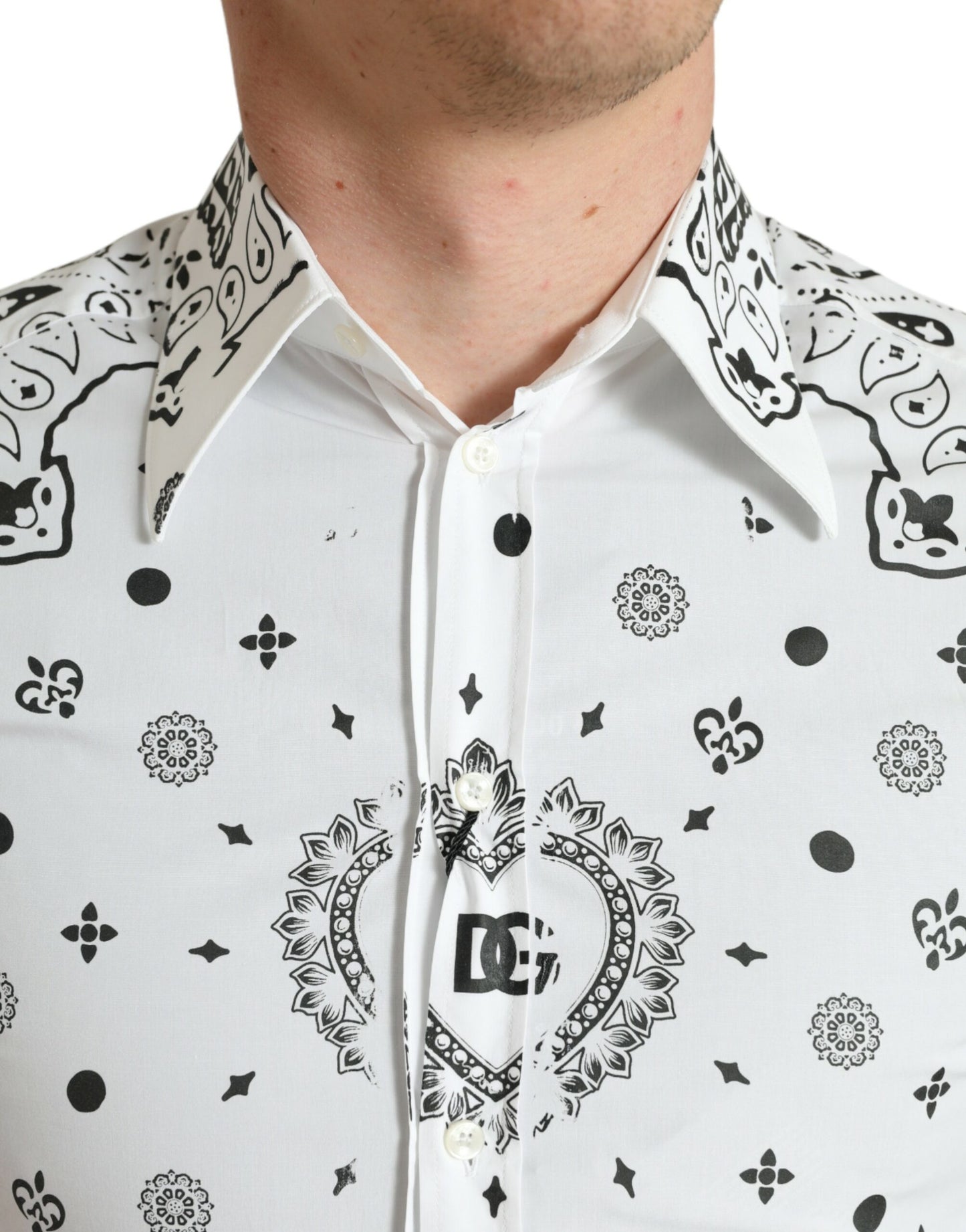 Dolce & Gabbana White Bandana Print Cotton Dress Slim Shirt