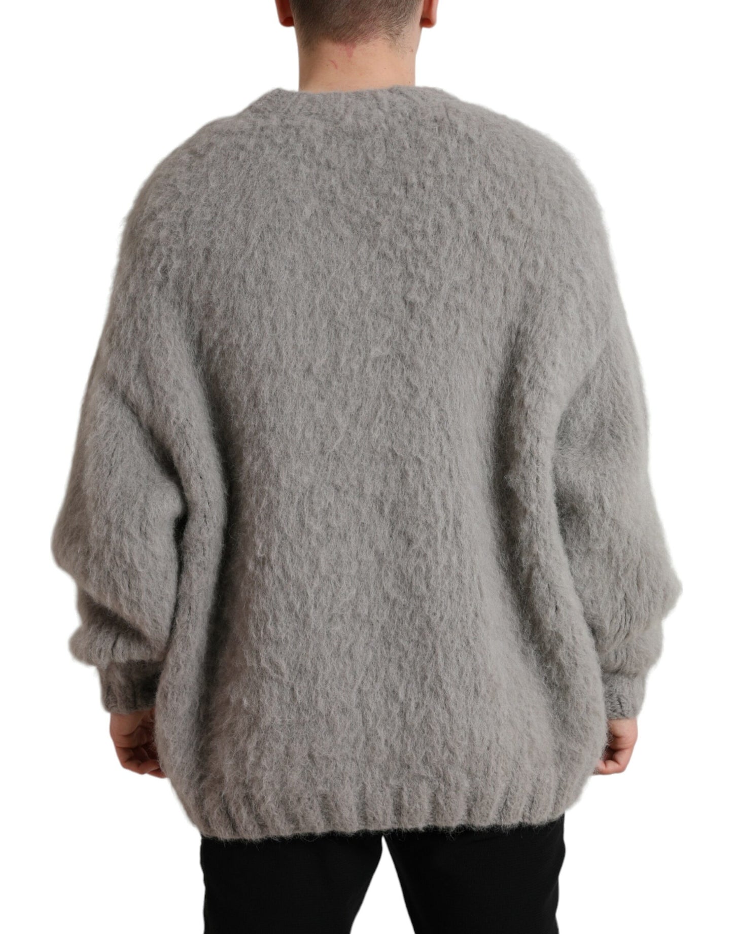 Dolce & Gabbana Gray Alpaca Fur V-neck Men Pullover Sweater