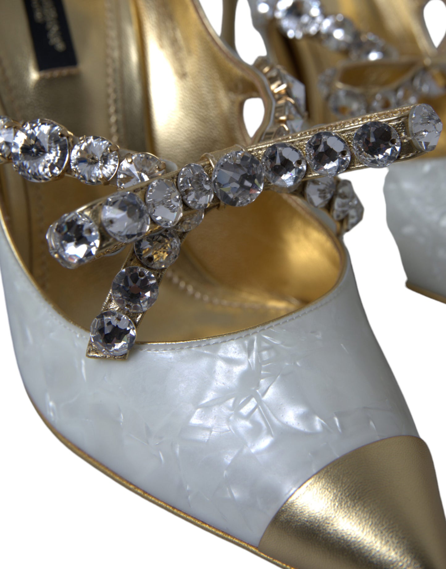 Dolce & Gabbana Elegant White Patent Crystal Bow Heels