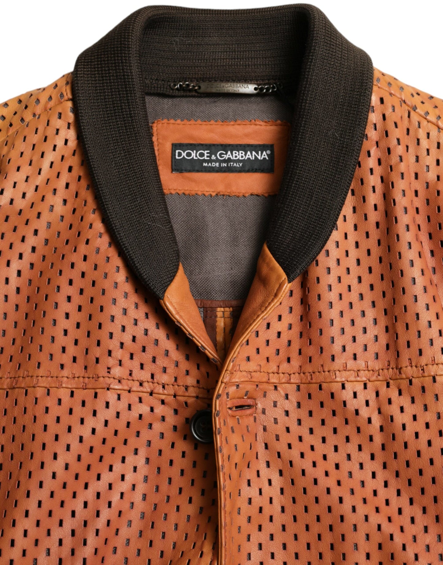 Dolce & Gabbana Brown Lambskin Leather Perforated Jacket