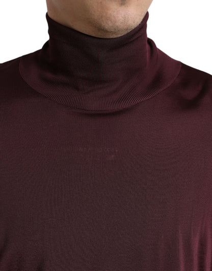 Dolce & Gabbana Maroon Viscose Turtleneck Pullover Sweater