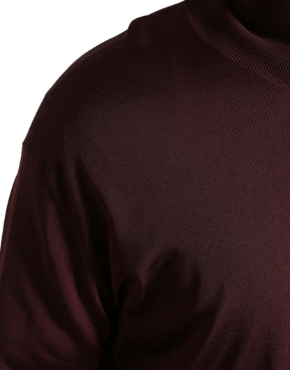 Dolce & Gabbana Maroon Viscose Turtleneck Pullover Sweater