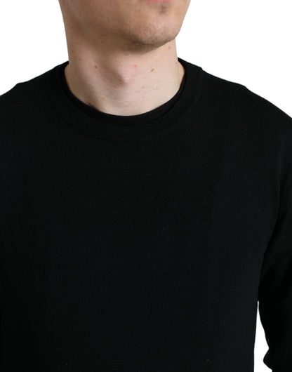 Dolce & Gabbana Black Wool Round Neck Pullover Sweater