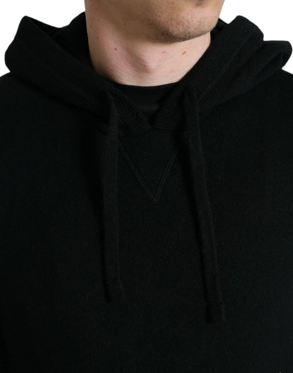 Dolce & Gabbana Black Cashmere Hooded Pullover Sweater