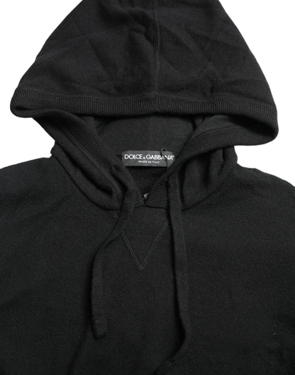 Dolce & Gabbana Black Cashmere Hooded Pullover Sweater