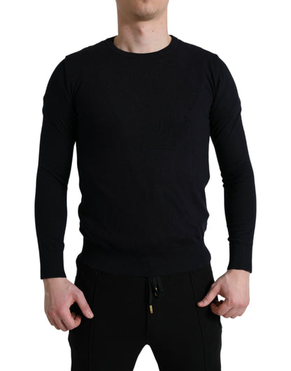 Dolce & Gabbana Blue Cotton Round Neck Pullover Sweater