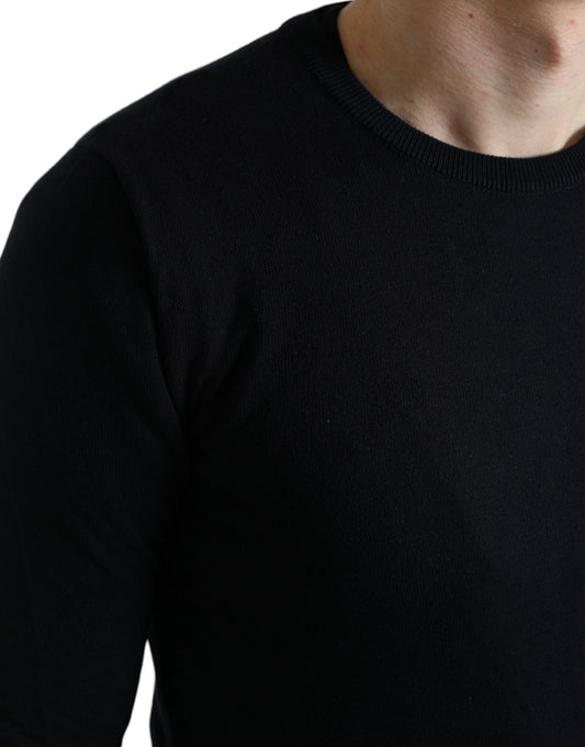 Dolce & Gabbana Blue Cotton Round Neck Pullover Sweater