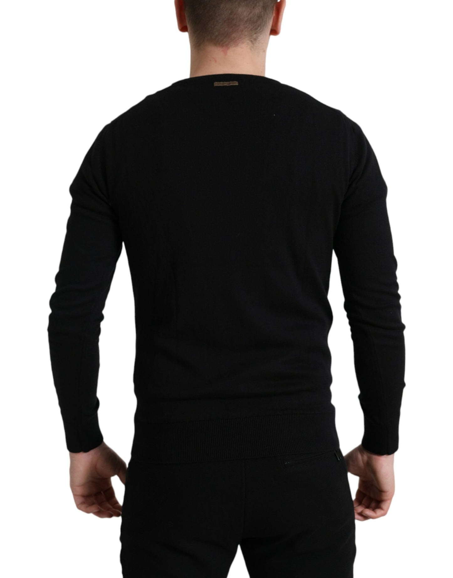 Dolce & Gabbana Black Cotton Crew Neck Men Pullover Sweater