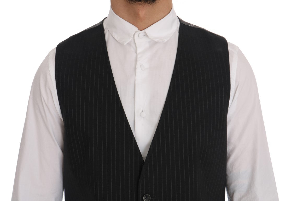 Dolce & Gabbana Elegant Striped Gray Waistcoat Vest