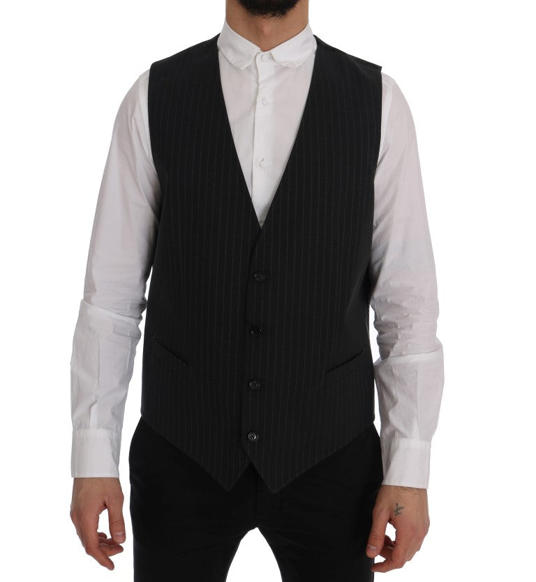 Dolce & Gabbana Elegant Gray Striped Men's Waistcoat Vest