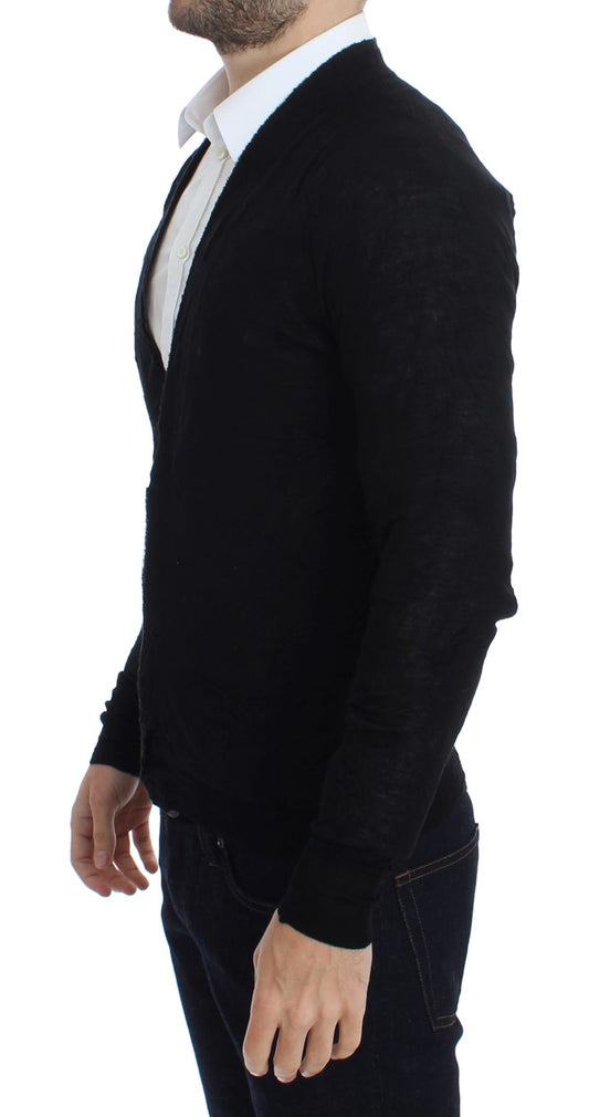 Costume National Black Fine Wool Button Cardigan