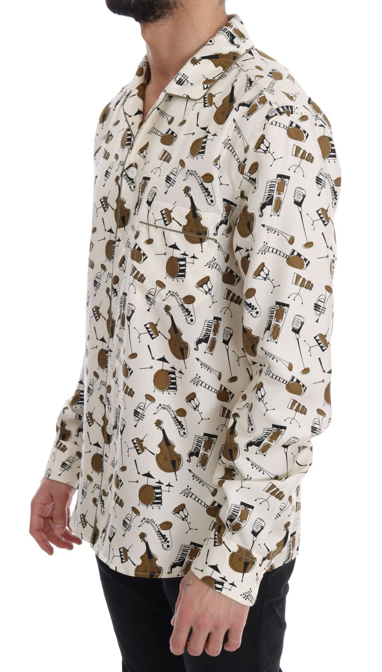 Dolce & Gabbana White Silk JAZZ Motive Print Shirt