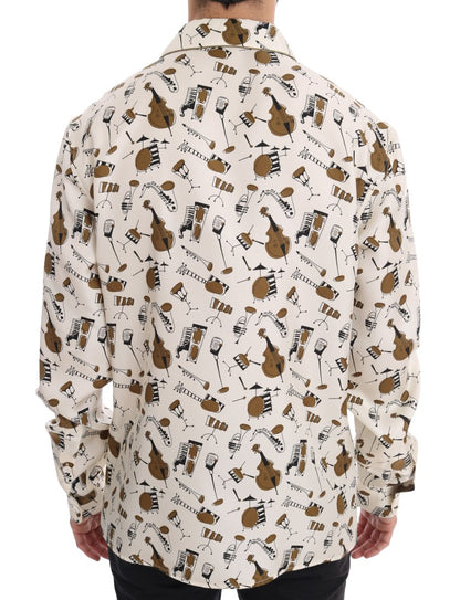 Dolce & Gabbana White Silk JAZZ Motive Print Shirt