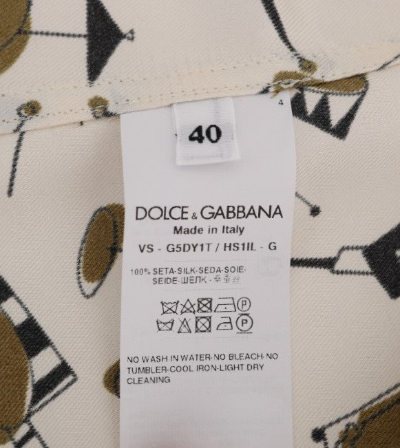 Dolce & Gabbana White Silk JAZZ Motive Print Shirt