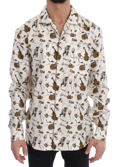 Dolce & Gabbana White Silk JAZZ Motive Print Shirt