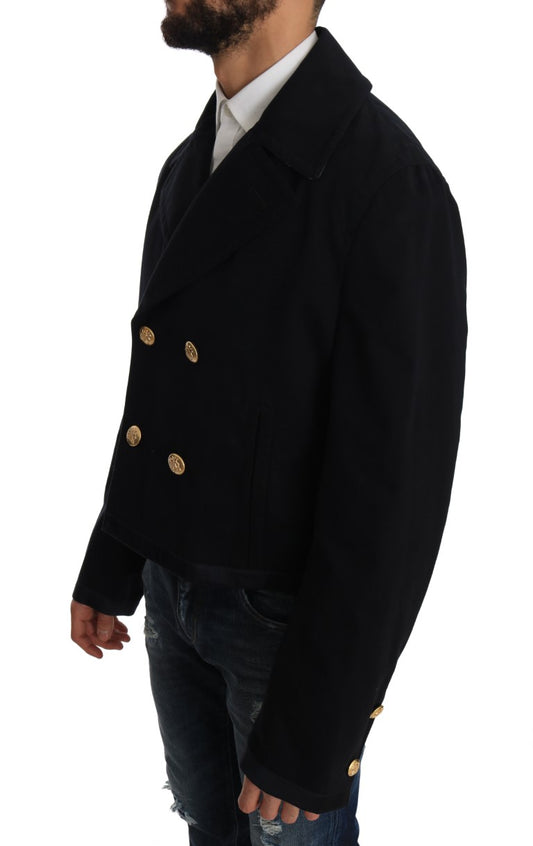 Dolce & Gabbana Elegant Dark Blue Trench Coat Jacket