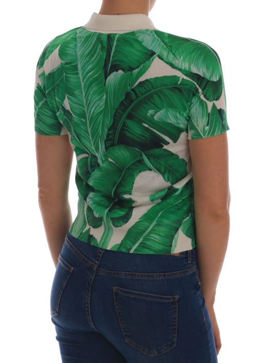 Dolce & Gabbana Elegant Silk Polo Top with Banana Leaf Motif