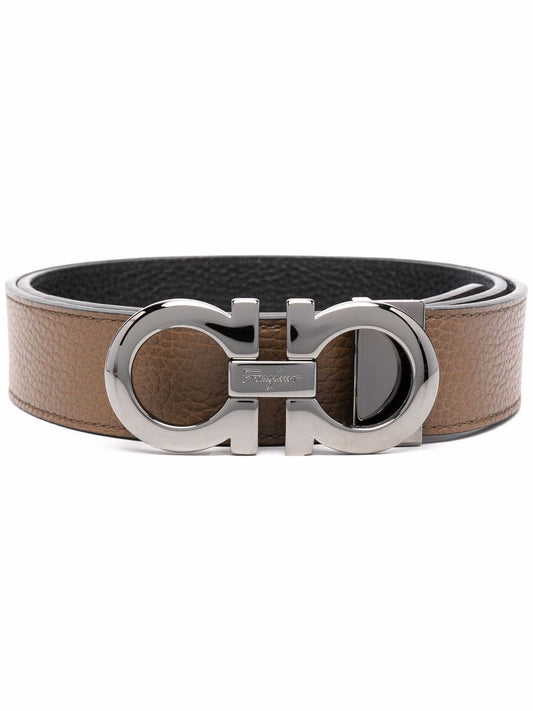 Salvatore Ferragamo Salvatore Ferragamo Cognac Men's Brown Coated Canvas Reversible Belt