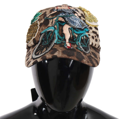 Dolce & Gabbana Brown Leopard Sequin Sicily Applique Baseball Hat