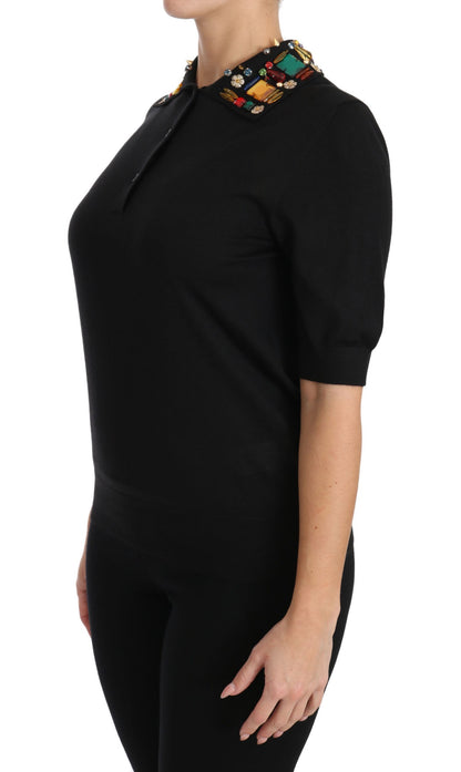 Dolce & Gabbana Elegant Black Cashmere Sequin Collar Top