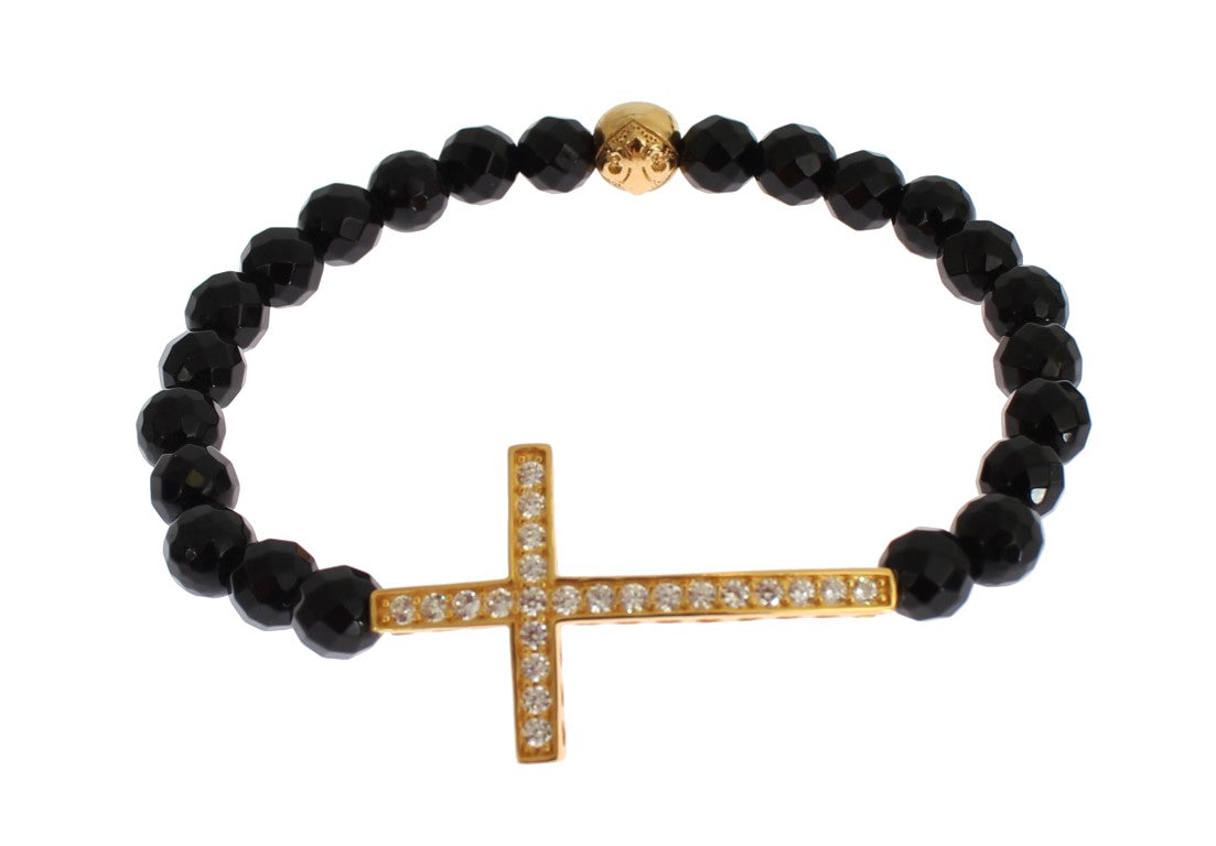 Nialaya Agate Stone Gold CZ Cross 925 Silver Bracelet