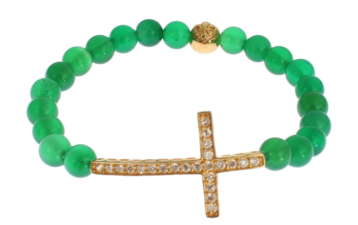 Nialaya Jade Stone Gold CZ Cross 925 Silver Bracelet