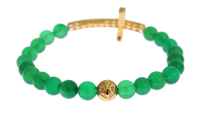 Nialaya Jade Stone Gold CZ Cross 925 Silver Bracelet