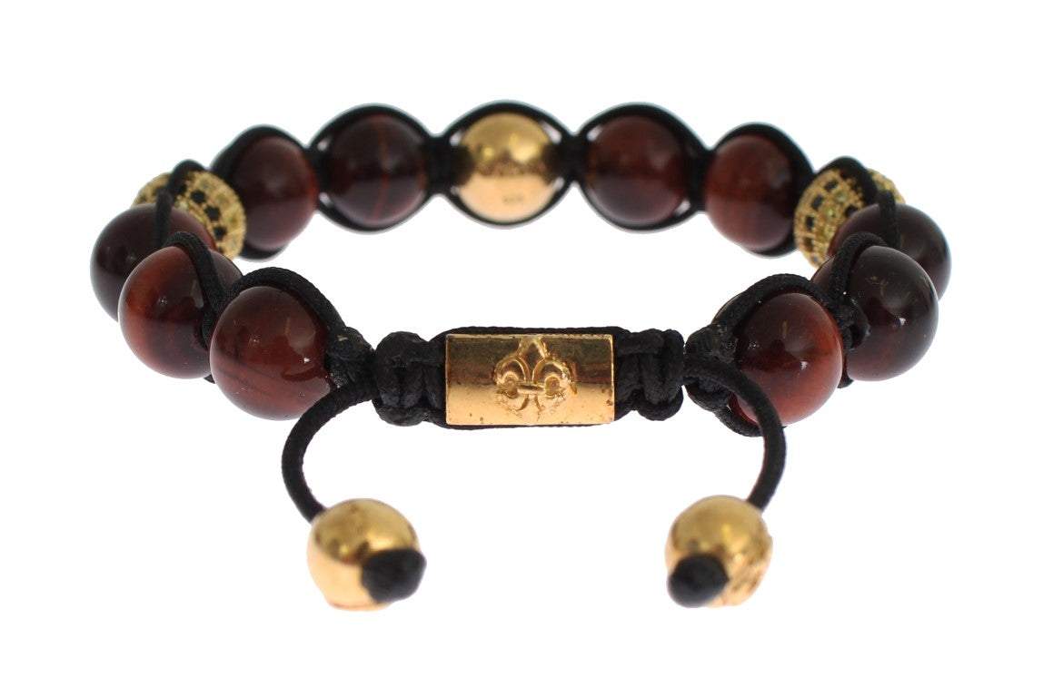 Nialaya CZ Red Tigers Eye Gold 925 Silver Bracelet