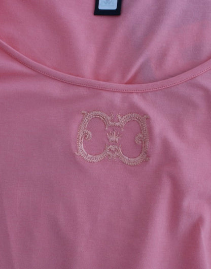 Cavalli Pink Cotton Blend Tank Top with Cap Sleeves