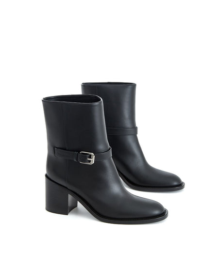 Burberry Elegant Leather Ankle Boots with Chic Buckle Detail