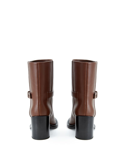 Burberry Chic Brown Leather Ankle Boots with Buckle Detail