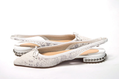 Christian Louboutin White Perforated Printed Flat Point Toe Shoe