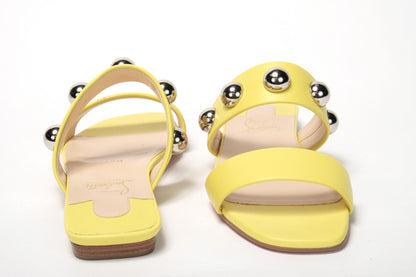 Christian Louboutin Bright Yellow Silver Wide Strap Studded Flat