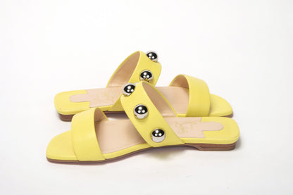 Christian Louboutin Bright Yellow Silver Wide Strap Studded Flat