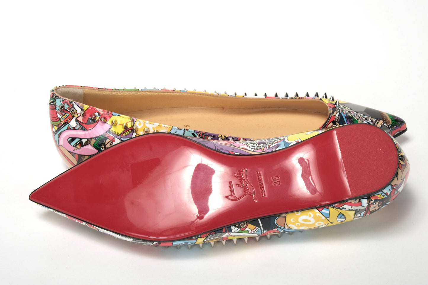 Christian Louboutin Silver Multi Print Embellished Flat Patent Point Shoe