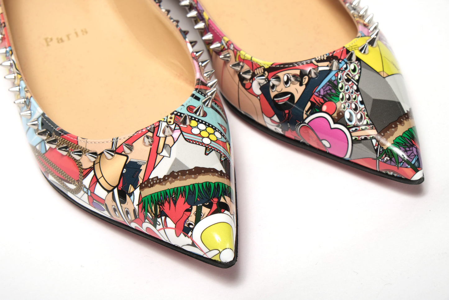 Christian Louboutin Silver Multi Print Embellished Flat Patent Point Shoe