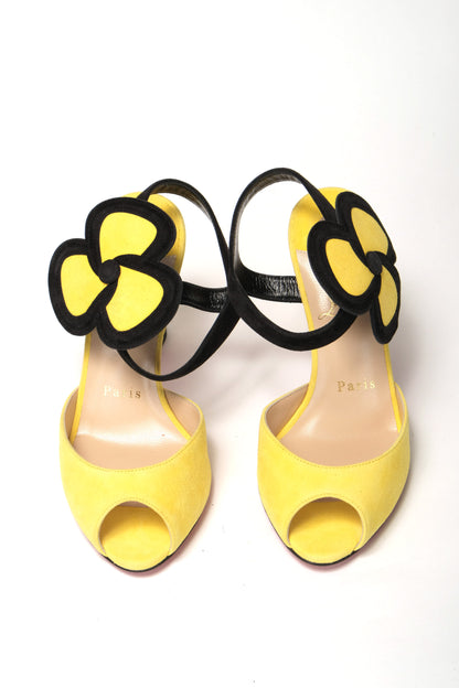 Christian Louboutin Yellow Black Peep Toe Flower Sandal