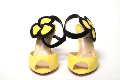 Christian Louboutin Yellow Black Peep Toe Flower Sandal