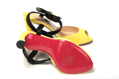 Christian Louboutin Yellow Black Peep Toe Flower Sandal