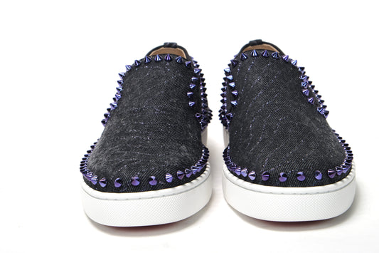 Christian Louboutin Navy/Electro Met Pik Boat Flat Shoes