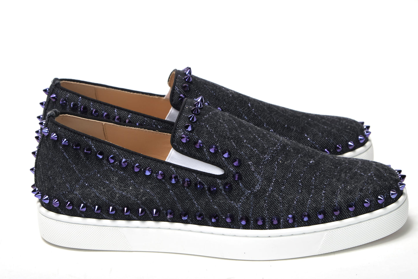 Christian Louboutin Navy/Electro Met Pik Boat Flat Shoes