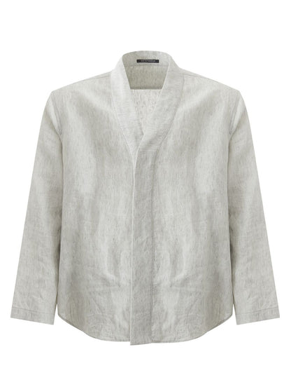 Emporio Armani Chic Grey Linen V-Neck Overshirt