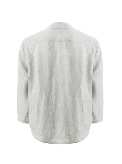Emporio Armani Chic Grey Linen V-Neck Overshirt