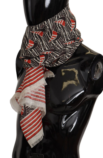 Dolce & Gabbana Black Red Linen Sailboat Stripe Print Shawl Scarf