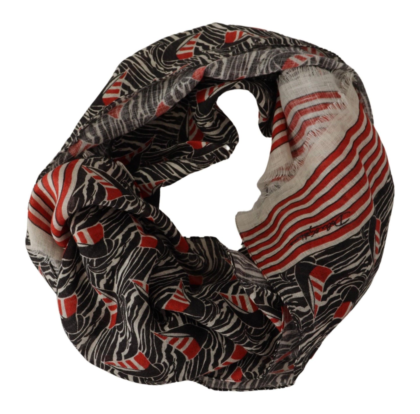 Dolce & Gabbana Black Red Linen Sailboat Stripe Print Shawl Scarf