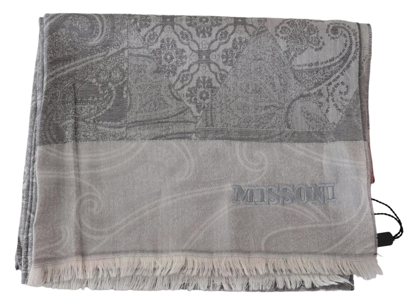 Missoni Elegant Paisley Wool Scarf in Gray