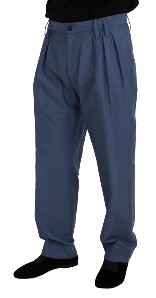 Dolce & Gabbana Blue Linen Chino Men Formal Pants